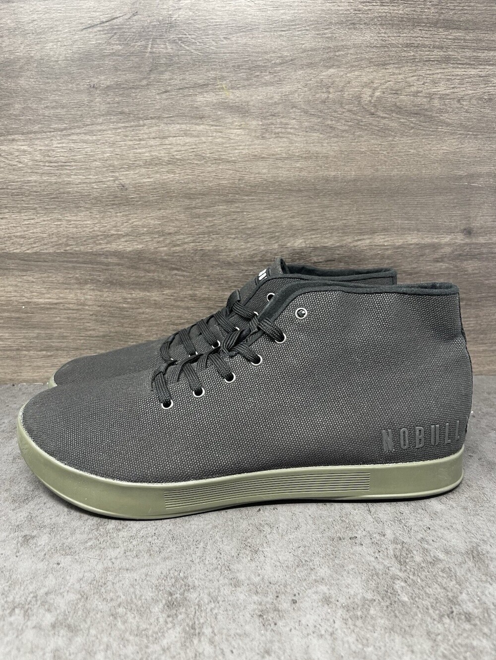 NOBULL Canvas Mid Trainer Mens Size 12 Black Olive Green Cross Training Shoes